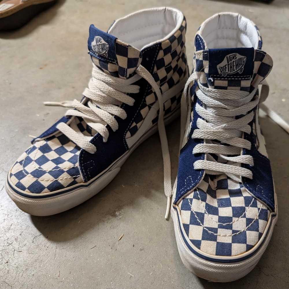Vans Vintage Blue Checkered High Top Sneakers